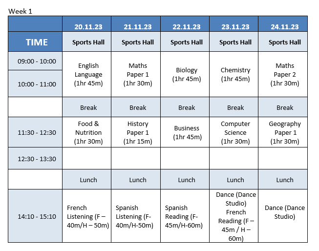 Year 11 Week 1 Timetable