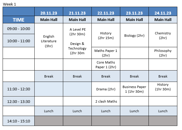 Year 13 Week 1 Timetable
